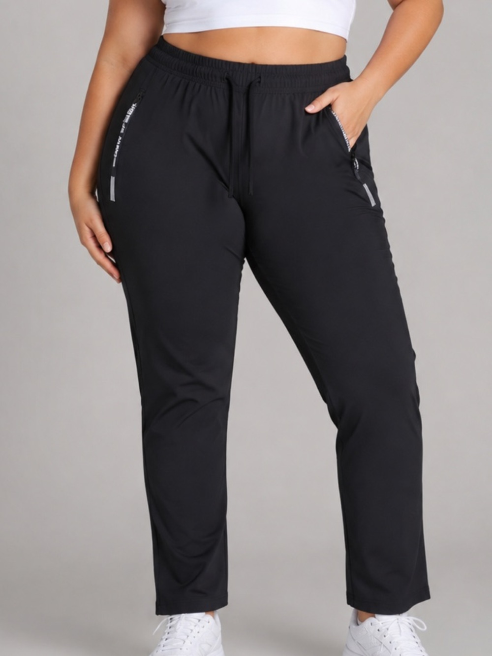 Plus Size Black Straight Leg Active Pants-3X